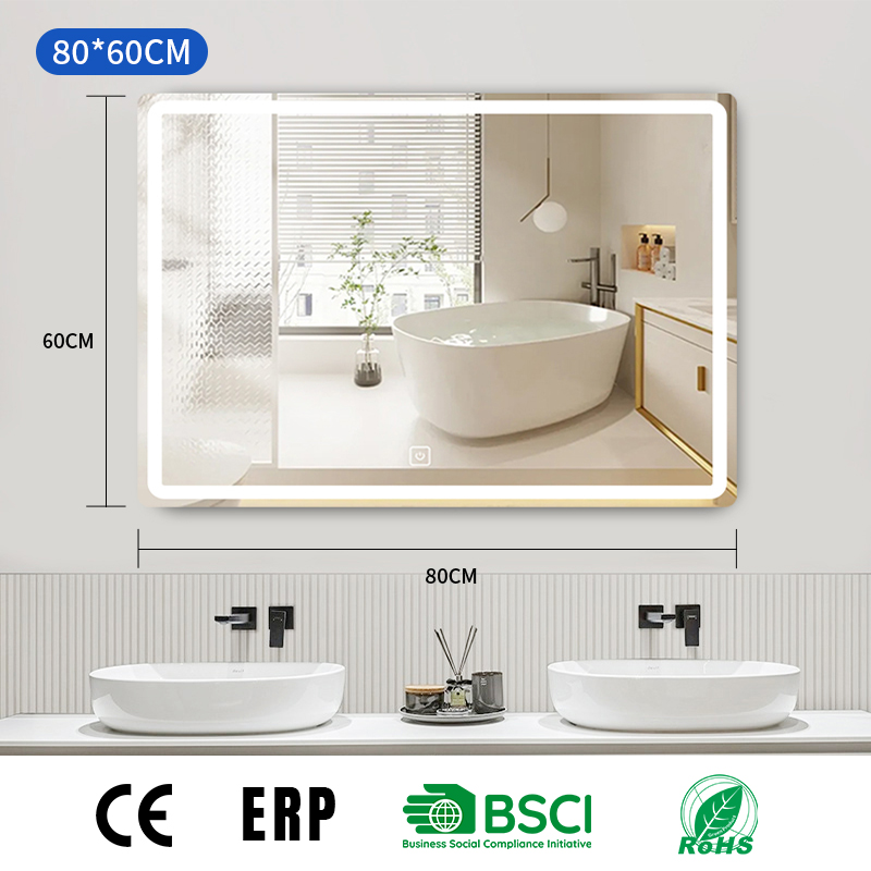 Прямоугольное безрамное зеркало для ванной комнаты 80*60 см