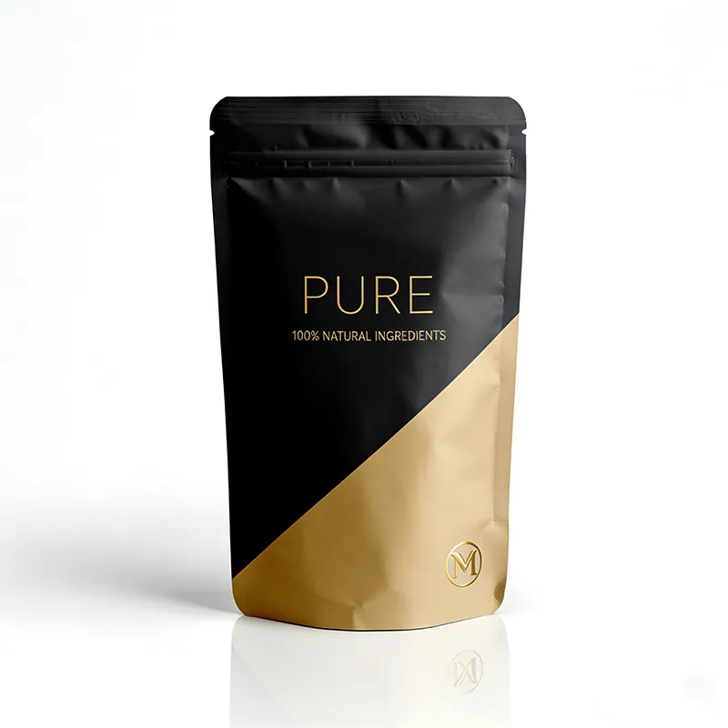 Стоячий пакет с зип-локом из алюминиевой фольги с печатью