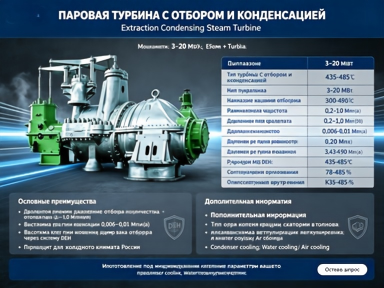 Заголовок: Паровая турбина с регулируемым отбором пара конденсационного типа | 3–20 МВт промышленная турбина для ТЭЦ и технологического пара