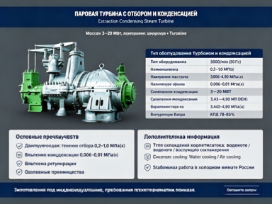 Заголовок: Паровая турбина с регулируемым отбором пара конденсационного типа | 3–20 МВт промышленная турбина для ТЭЦ и технологического пара