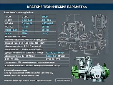 Заголовок: Паровая турбина с регулируемым отбором пара конденсационного типа | 3–20 МВт промышленная турбина для ТЭЦ и технологического пара
