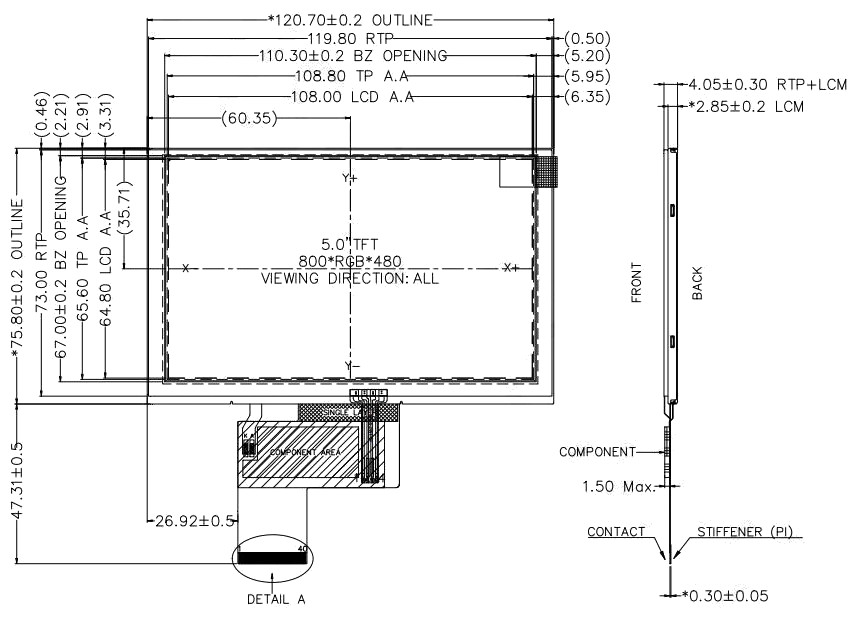 5,0-дюймовый IPS TFT ЖК-модуль (800×480) с резистивной сенсорной панелью 9142 (4)