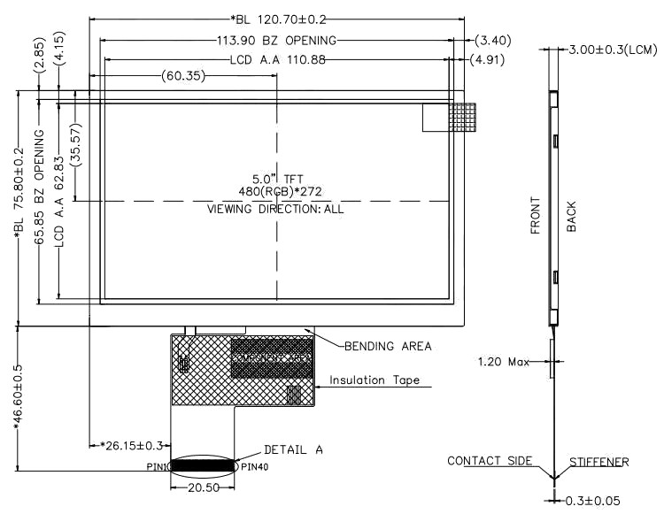 5,0-дюймовый IPS ЖК-модуль (480×272) с контроллером ST7282A 9143 (4)
