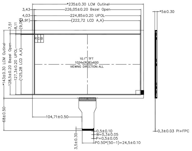 ЖК-модуль IPS TFT с диагональю 10,1 дюйма и разрешением 1024×600 9141 (4)