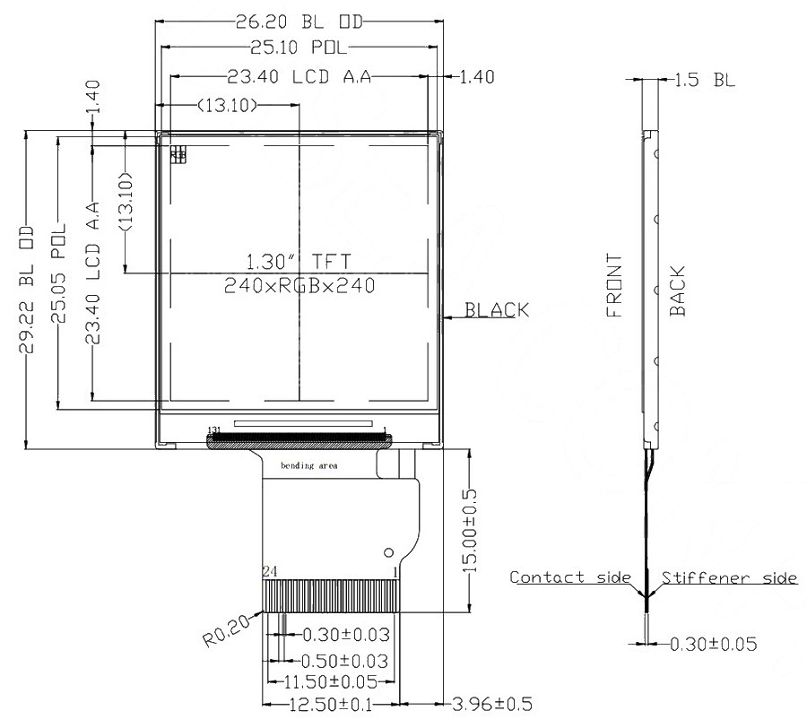 Квадратный IPS TFT ЖК-дисплей 1,3 дюйма, 240x240 пикселей 914 (4)