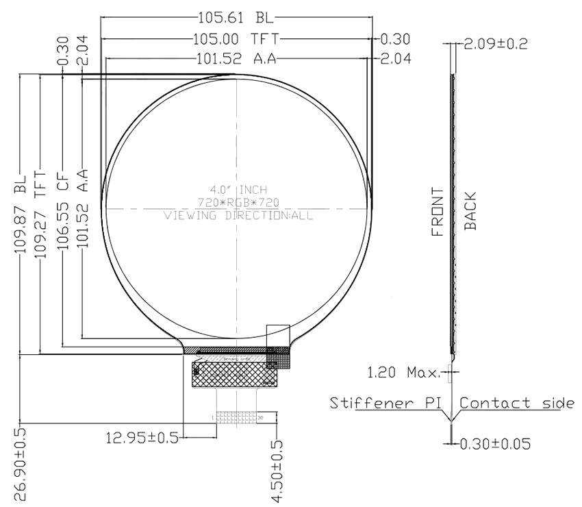 Круглый IPS TFT ЖК-модуль с диагональю 4,0 дюйма и разрешением 720×720 914 (4)