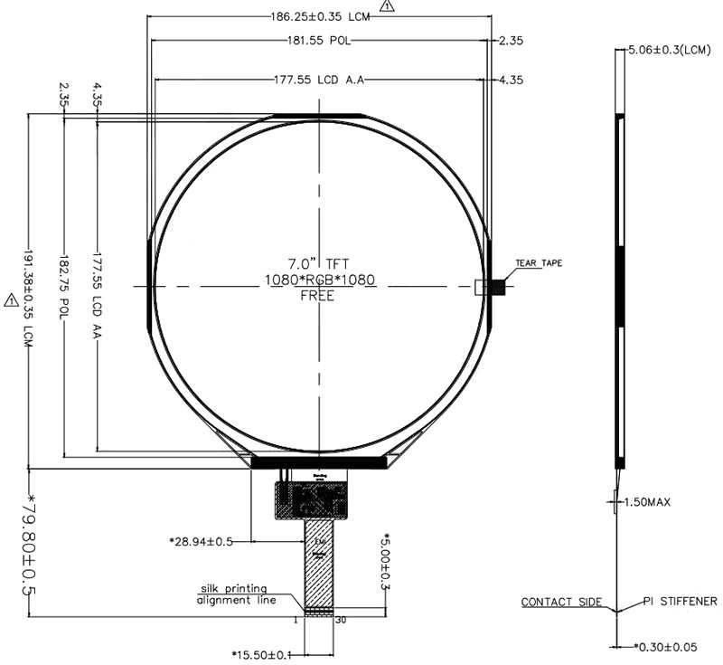 Круглый TFT-ЖК-модуль DS-T070TOSA-01, 7,0 дюйма, 1080×1080 9141 (4)