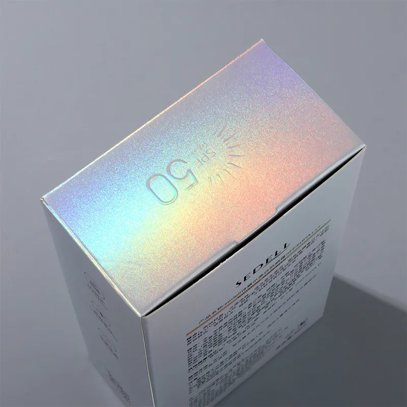Картонные коробки с радужной лазерной серебряной отделкой