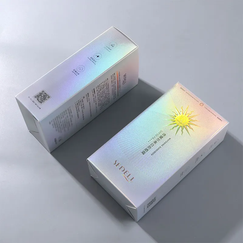 Картонные коробки с радужной лазерной серебряной отделкой