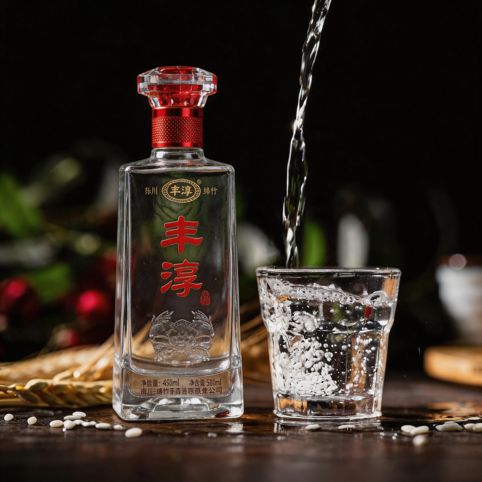 jimeng-2026-06-08-1232-把图一海报文字去掉 右边的瓶子去掉 图二的酒瓶放在图一酒杯的左边 图一酒杯往右移...
