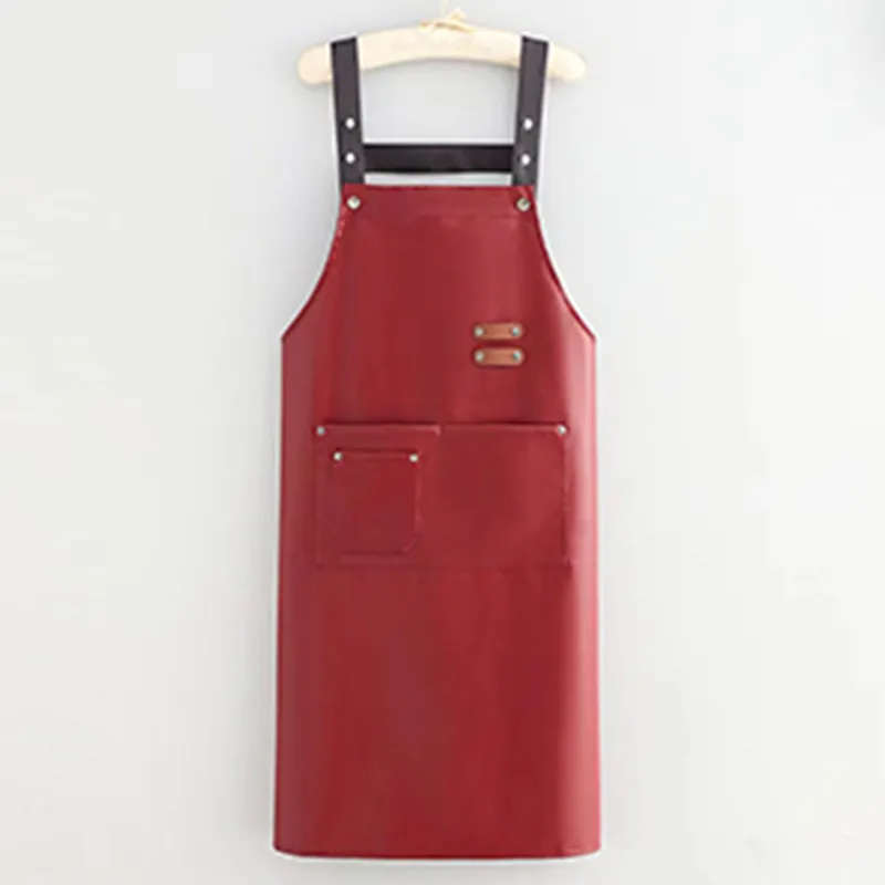Цзяцили Однотонный удлиненный кожаный водонепроницаемый фартук для домашнего приготовления пищи защита от масла и грязи устойчивый к загрязнениям рабочая одежда 6752