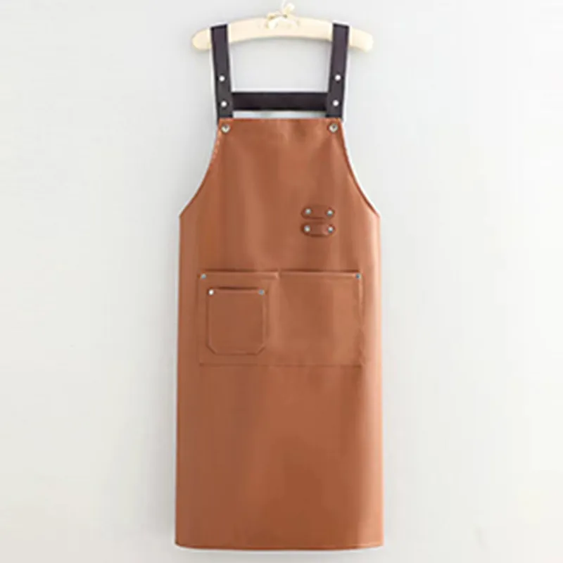 Цзяцили Однотонный удлиненный кожаный водонепроницаемый фартук для домашнего приготовления пищи защита от масла и грязи устойчивый к загрязнениям рабочая одежда 6752