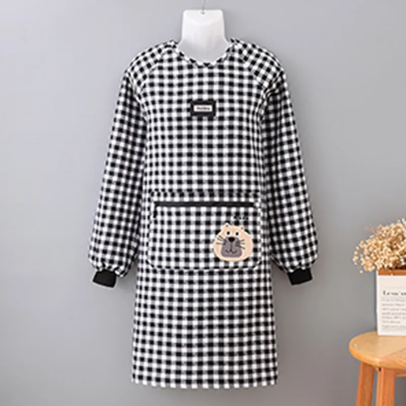 Цзяцили Детский вышитый котенок хлопковый клетчатый передник с длинными рукавами для домашней работы и приготовления пищи защита от пыли устойчивый к загрязнениям комфортный женский 8327