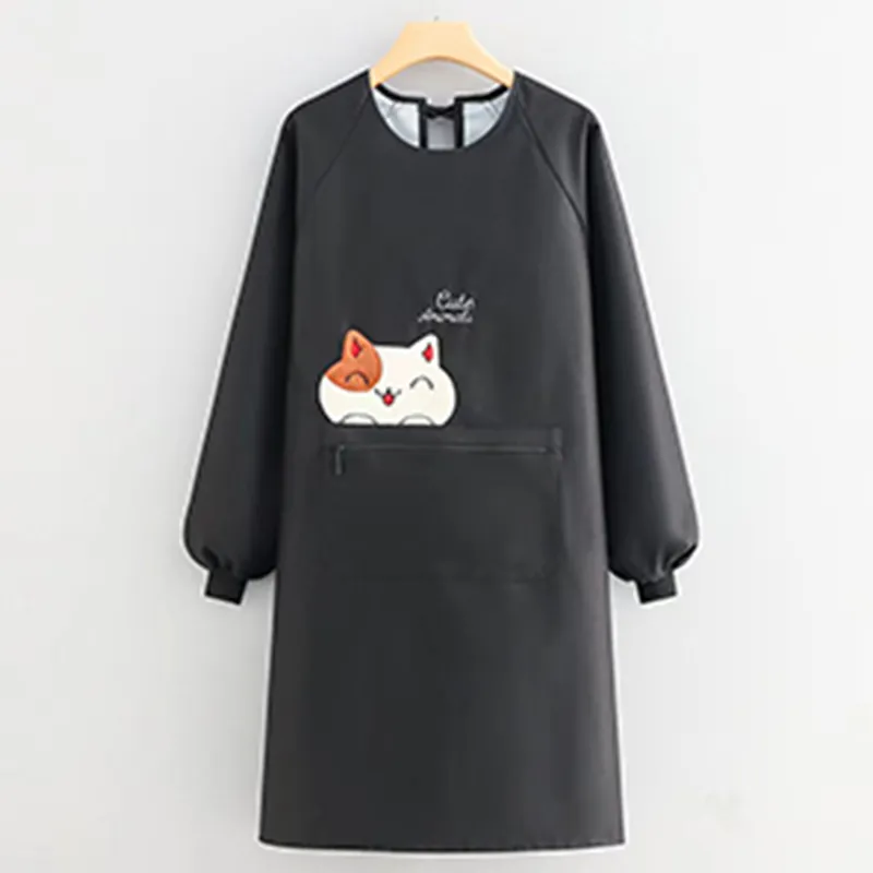Цзяцили Изящный вышитый кот водонепроницаемый передник с длинными рукавами для кухни и домашнего приготовления пищи защита от масла и грязи устойчивый к загрязнениям износостойкий 8728