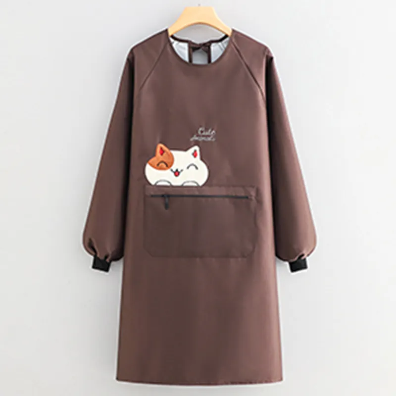 Цзяцили Изящный вышитый кот водонепроницаемый передник с длинными рукавами для кухни и домашнего приготовления пищи защита от масла и грязи устойчивый к загрязнениям износостойкий 8728