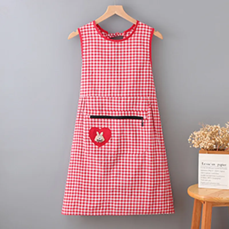 Цзяцили Модный жилет-фартук с кроликом и сердечками хлопковый клетчатый для кухни и приготовления пищи защита от масла и грязи износостойкий с большими карманами 7338