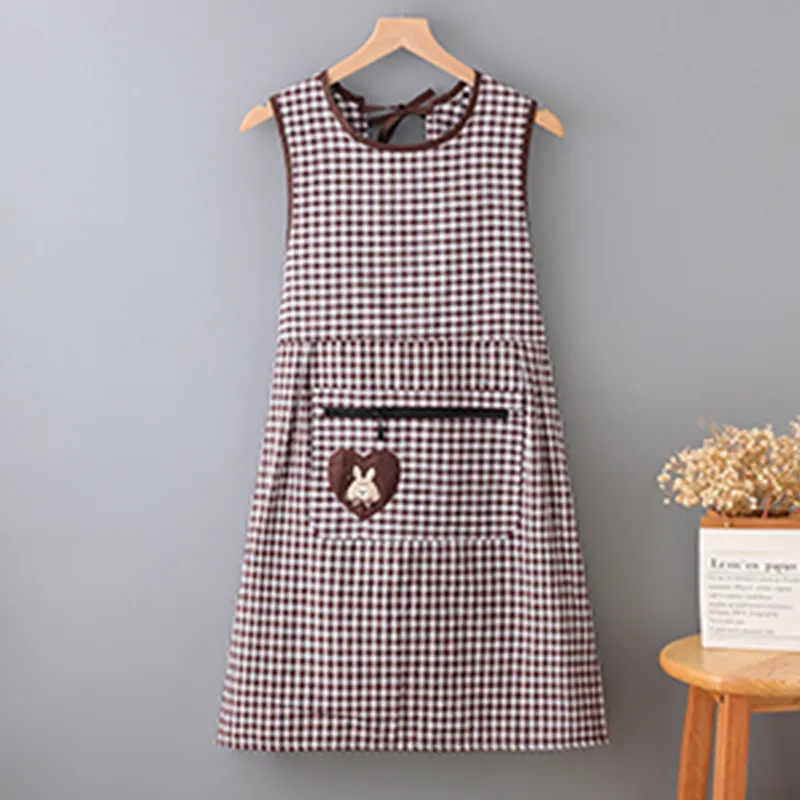 Цзяцили Модный жилет-фартук с кроликом и сердечками хлопковый клетчатый для кухни и приготовления пищи защита от масла и грязи износостойкий с большими карманами 7338