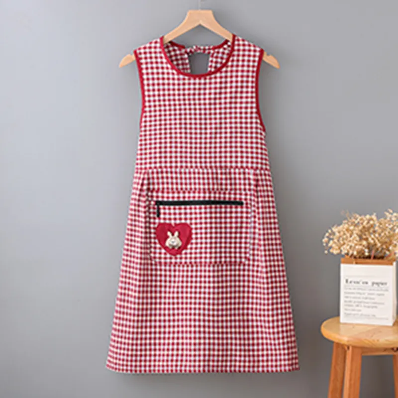 Цзяцили Модный жилет-фартук с кроликом и сердечками хлопковый клетчатый для кухни и приготовления пищи защита от масла и грязи износостойкий с большими карманами 7338