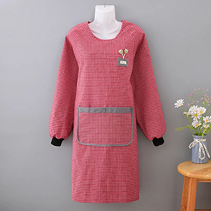 Цзяцили Свежий рельефный цветочный утолщенный передник с длинными рукавами для домашнего приготовления пищи защита от пыли и грязи устойчивый к загрязнениям женский стильный 8358