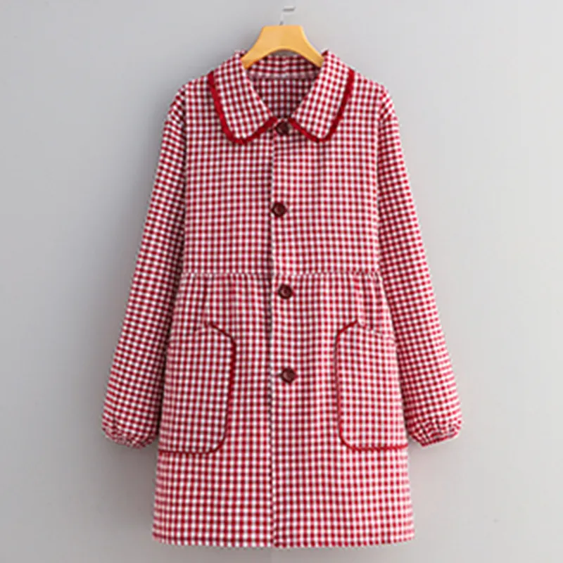 Цзяцили Изящный клетчатый плательный фартук домашный с длинными рукавами для кухни и приготовления пищи ношение поверх одежды защита от пыли и грязи 3731
