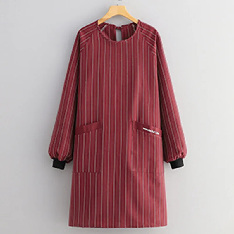 Цзяцили Минималистичный полосатый хлопковый передник с длинными рукавами для домашнего приготовления пищи защита от пыли и грязи рабочая одежда унисекс 8737