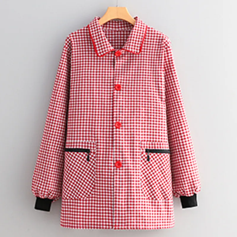 Цзяцили Модный хлопковый фартук домашный с длинными рукавами с отложным воротником для домашнего приготовления пищи защита от пыли и грязи устойчивый к загрязнениям рабочая одежда 3722