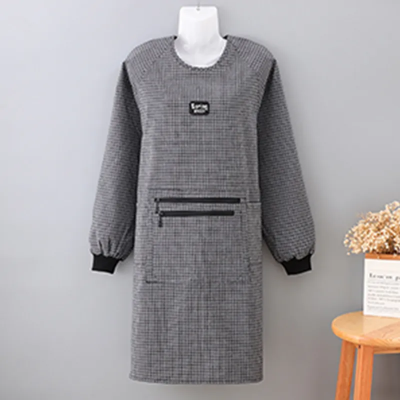 Цзяцили Минималистичный хлопковый передник с длинными рукавами с четырьмя карманами для домашнего приготовления пищи износостойкий прочный защита от загрязнений для взрослых 8339