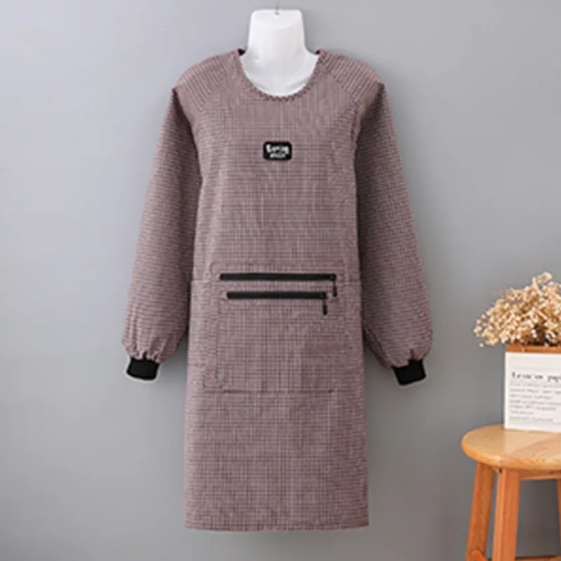 Цзяцили Минималистичный хлопковый передник с длинными рукавами с четырьмя карманами для домашнего приготовления пищи износостойкий прочный защита от загрязнений для взрослых 8339