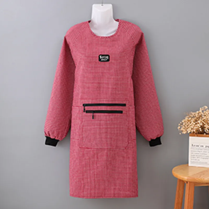 Цзяцили Минималистичный хлопковый передник с длинными рукавами с четырьмя карманами для домашнего приготовления пищи износостойкий прочный защита от загрязнений для взрослых 8339