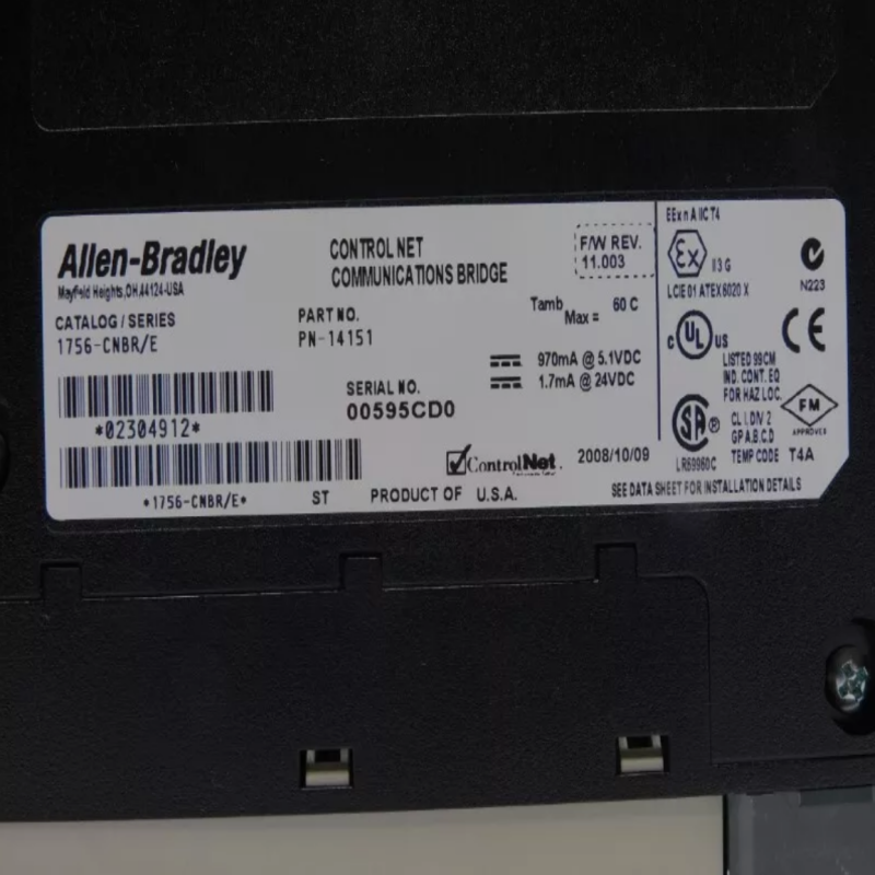 Allen-Bradley 1756-CNBR — это модуль связи с логикой управления.