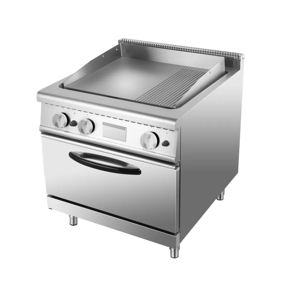 Газовая плита-гриль (2/3 плоская, 1/3 рифлёная) + газовая жарочная печь