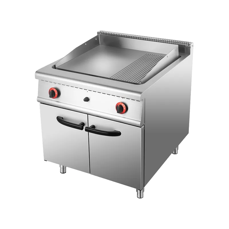 Газовая плита-гриль (2/3 плоская, 1/3 рифлёная) + тумба с шкафом