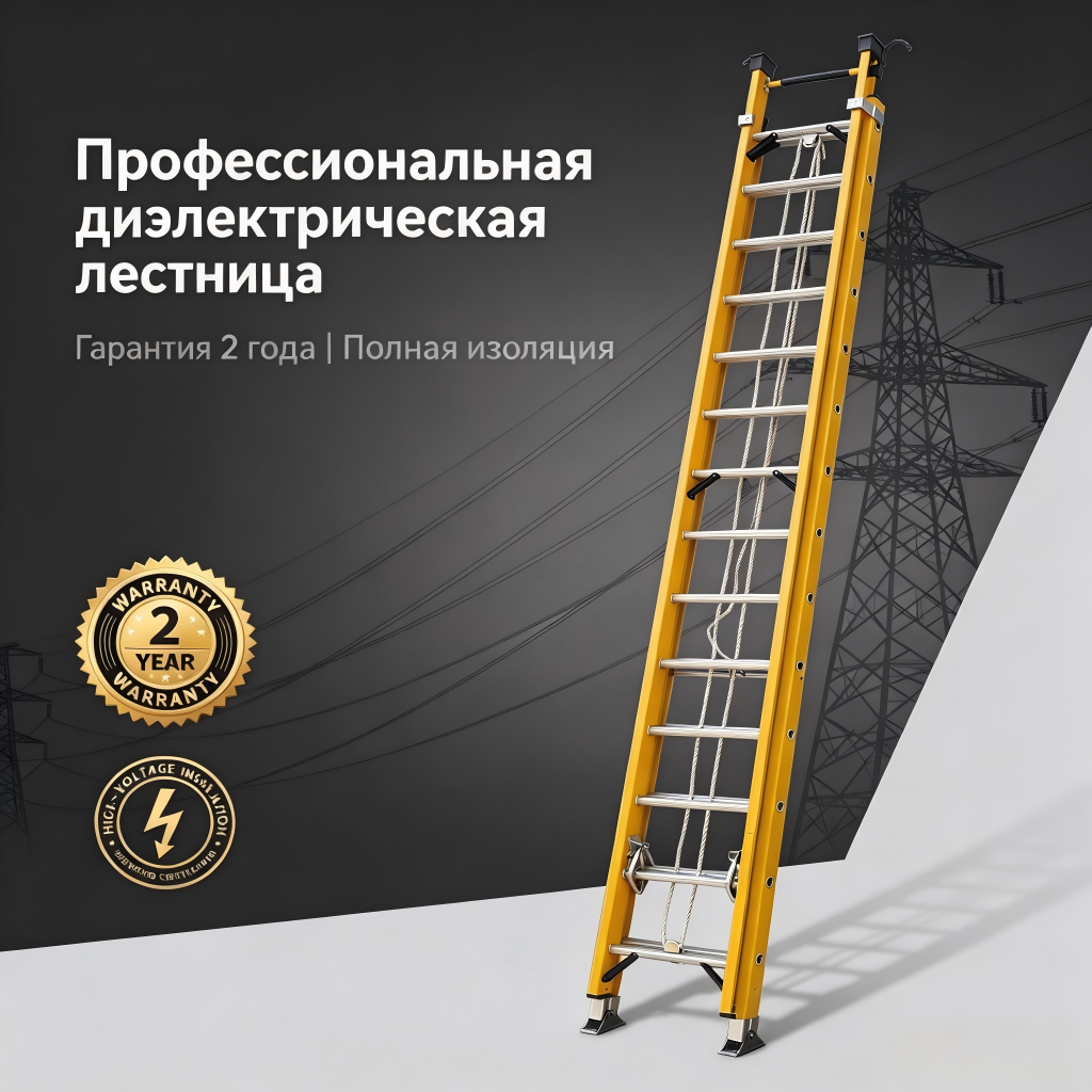 Лестница диэлектрическая выдвижная из стеклопластика 2 секции до 11,6 м, AY-FL20