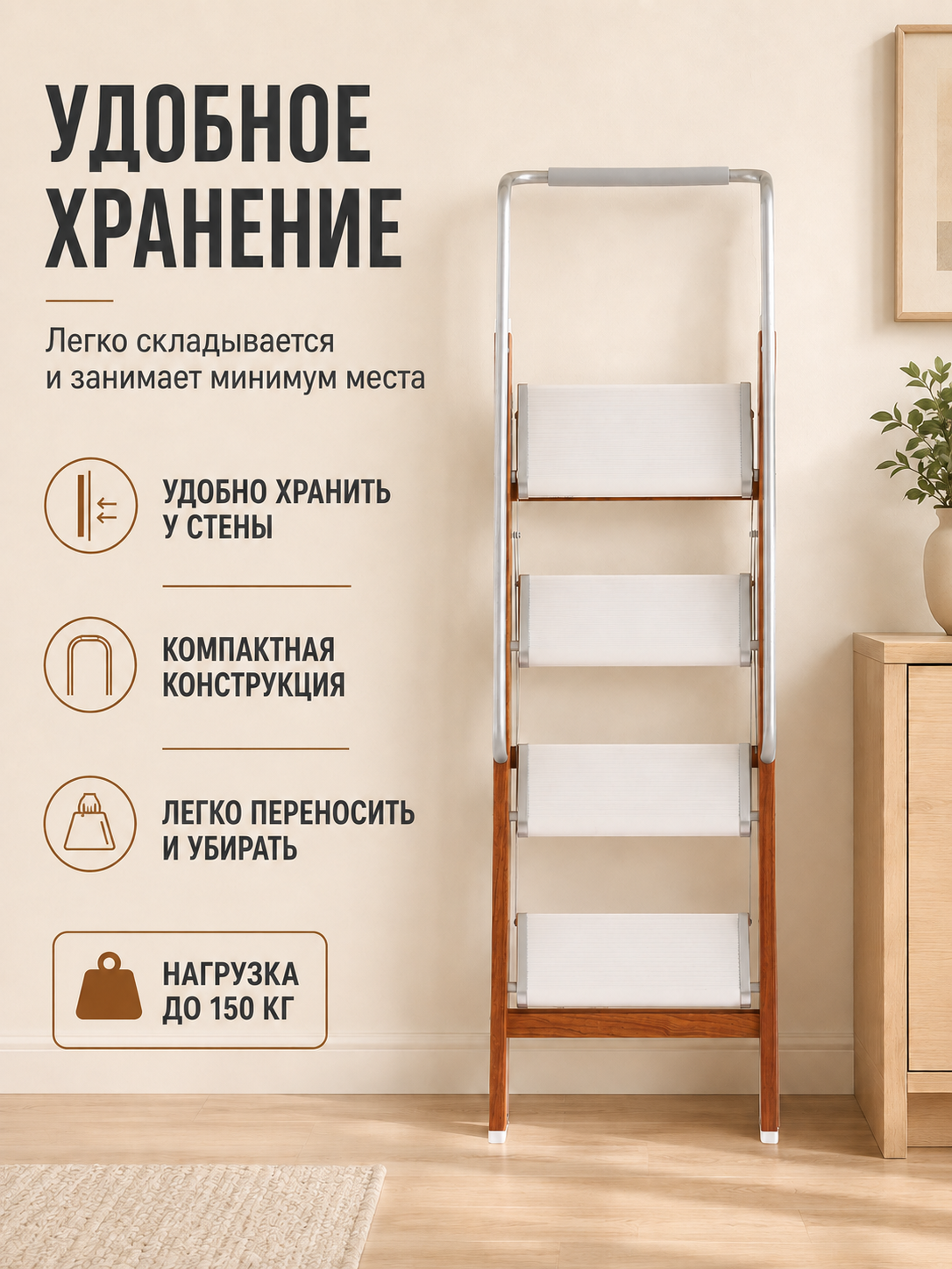 Алюминиевая стремянка под дерево 4 ступени для дома