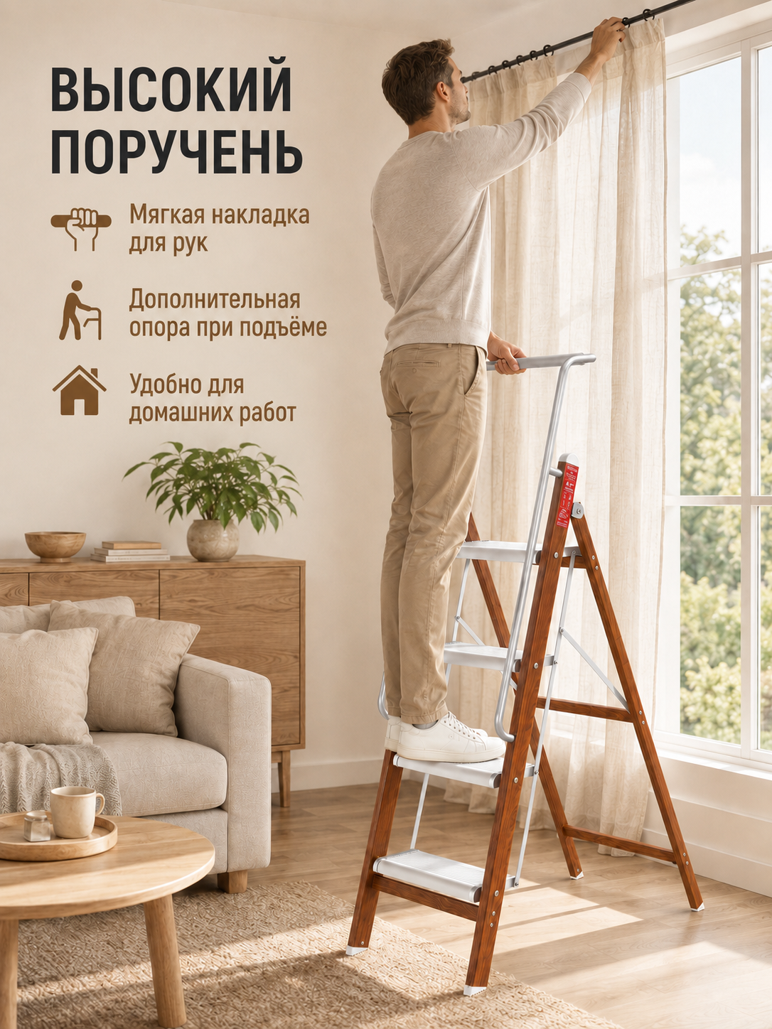 Алюминиевая стремянка под дерево 4 ступени для дома