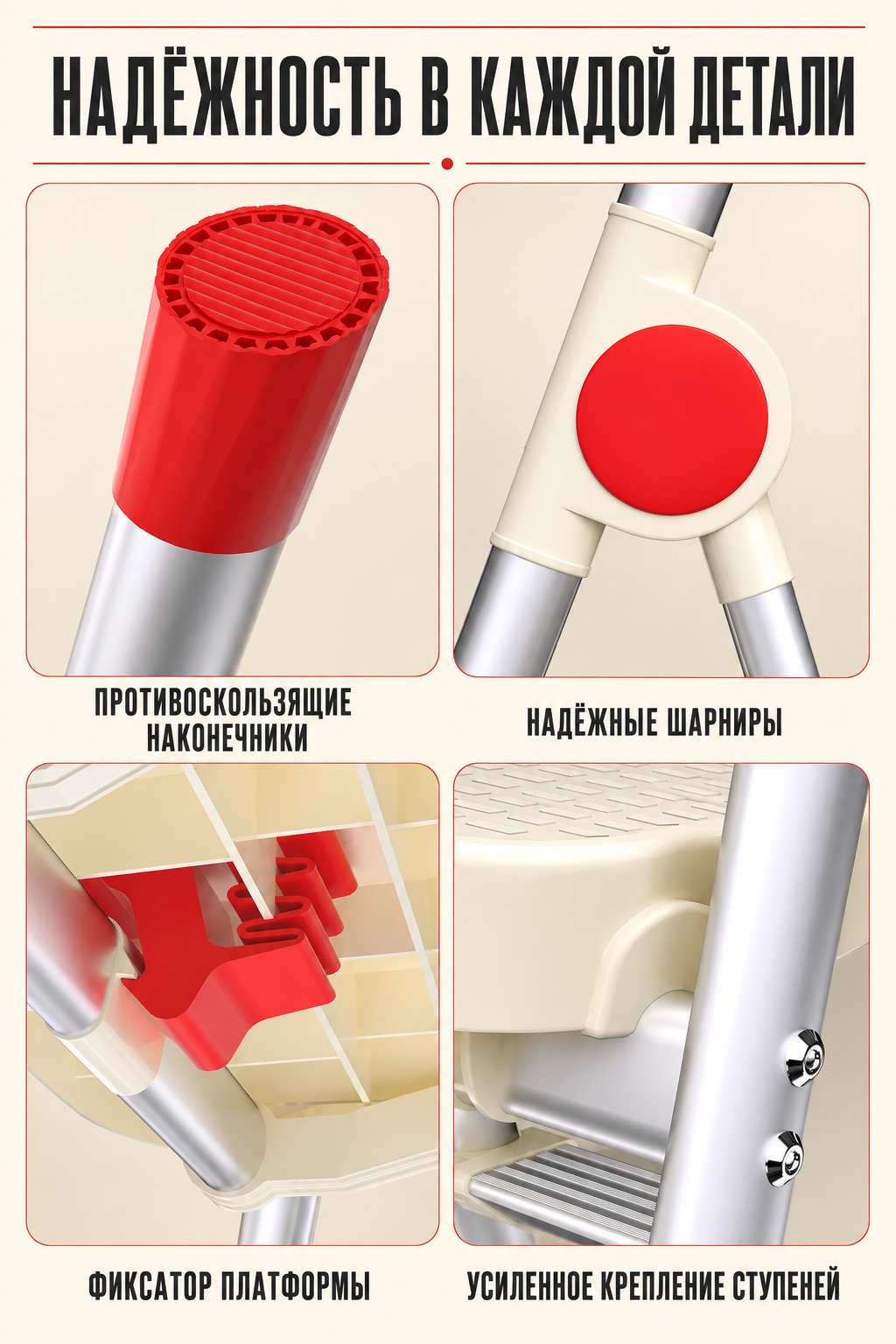 Алюминиевая стремянка 4 ступени для дома и дачи, с широкой платформой и полкой для инструментов