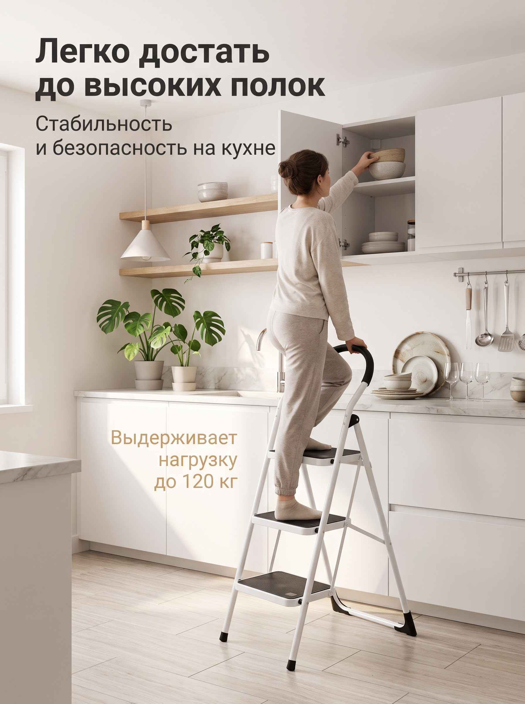 Складная стальная лестница-стремянка для дома и кухни, 3 и 4 ступени (до 120 кг)