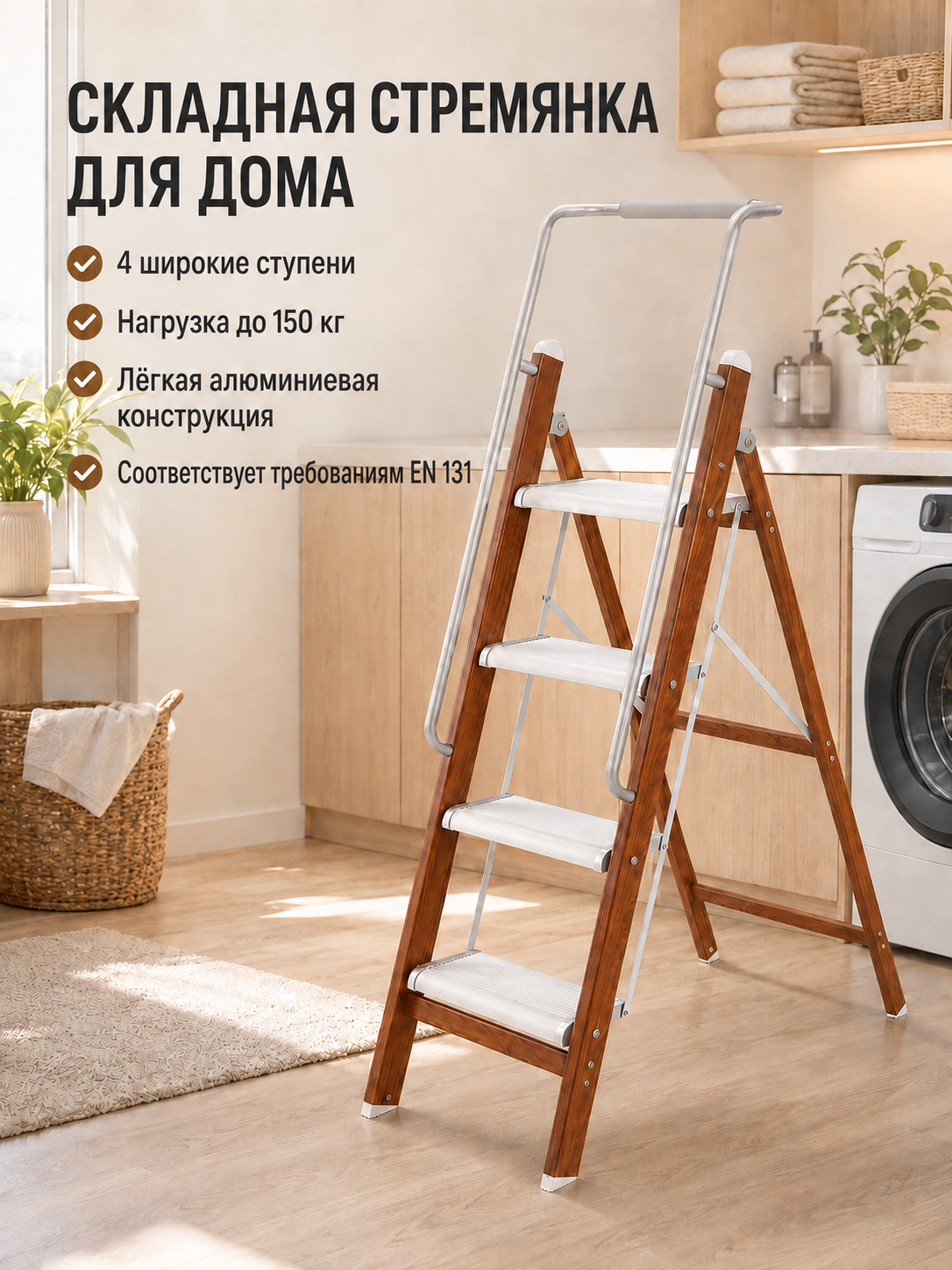 Алюминиевая стремянка под дерево 4 ступени для дома