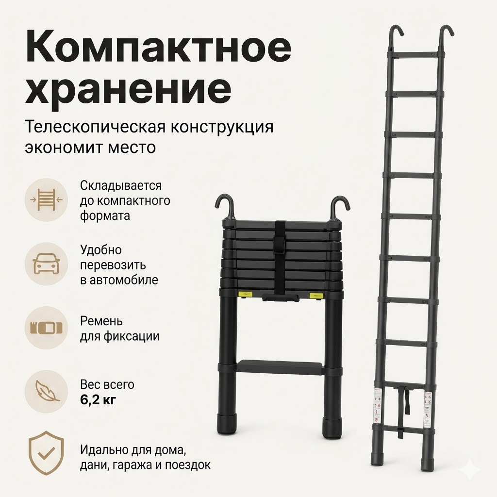 Телескопическая лестница AY-ZJ1026T: компактность, надёжность и нагрузка до 150 кг