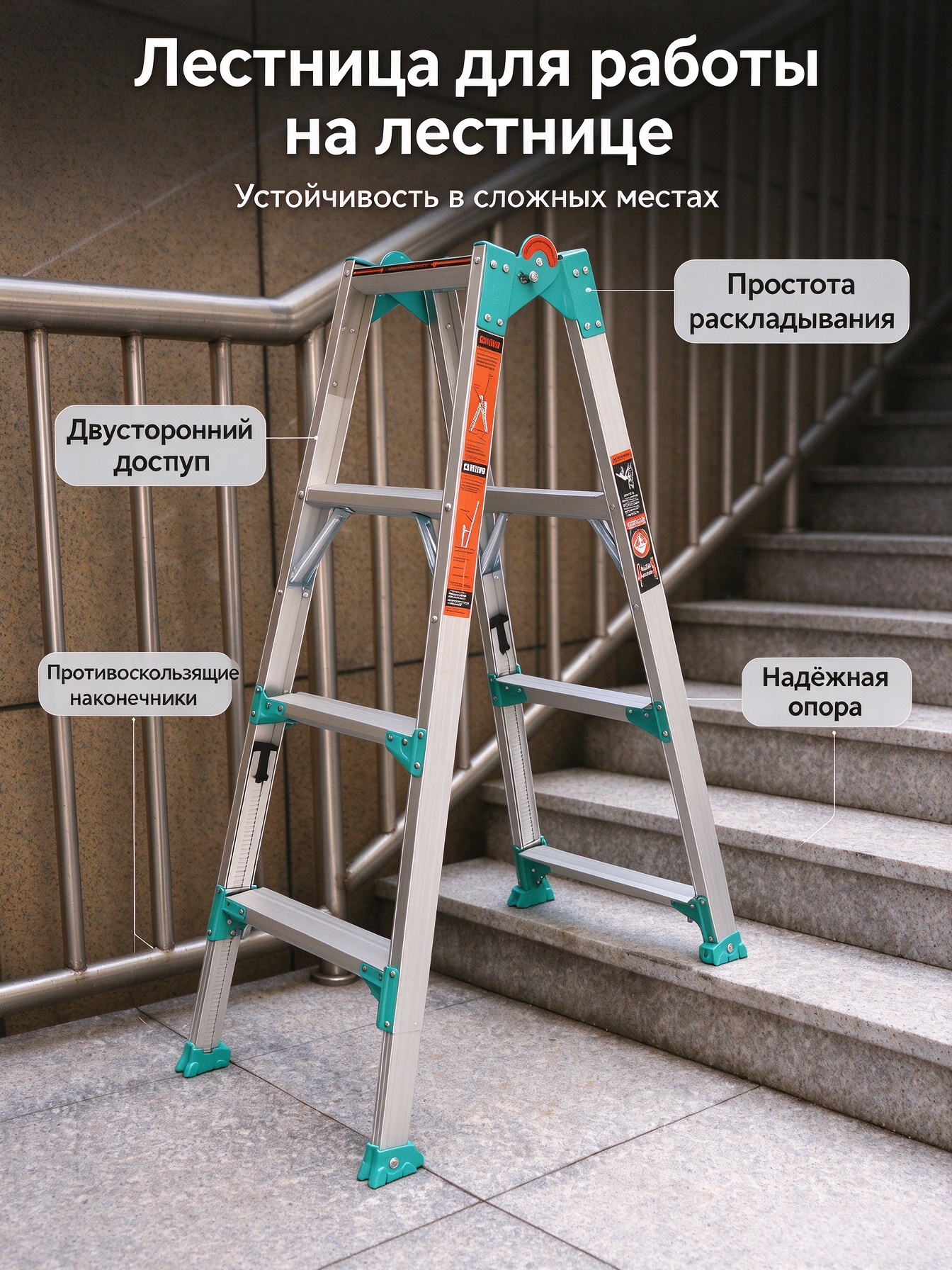 Телескопическая алюминиевая стремянка оптом от завода