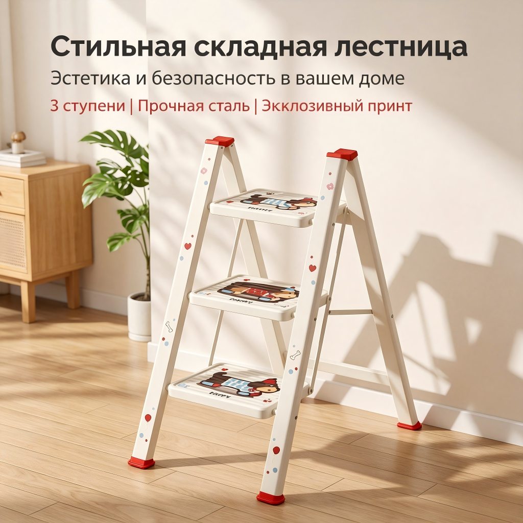 Стремянка складная 3 ступени, стальная лестница...