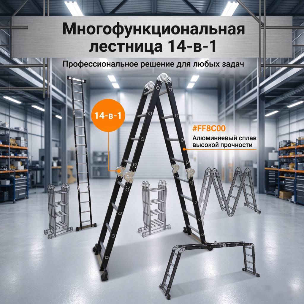 Многофункциональная алюминиевая лестница трансформер оптом