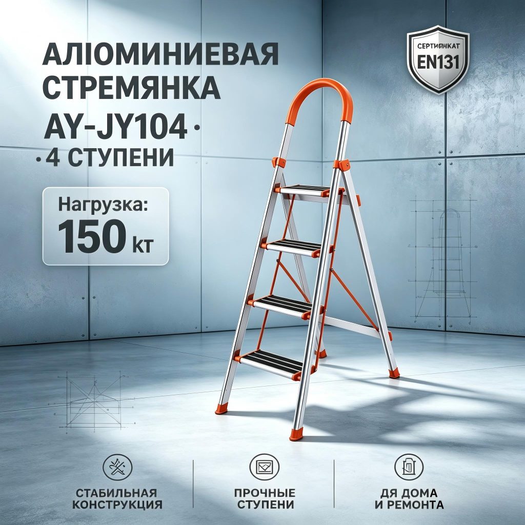 Алюминиевая стремянка для дома 4 ступени 141 см, AY-JY104