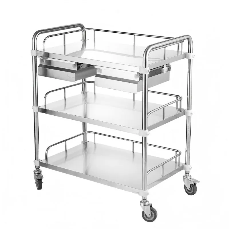 Усиленная медицинская тележка из нержавеющей стали Медицинская инструментальная тележка