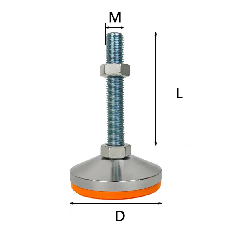 Тяжелая регулируемая ножка из углеродистой стали с желтой резиновой прокладкой