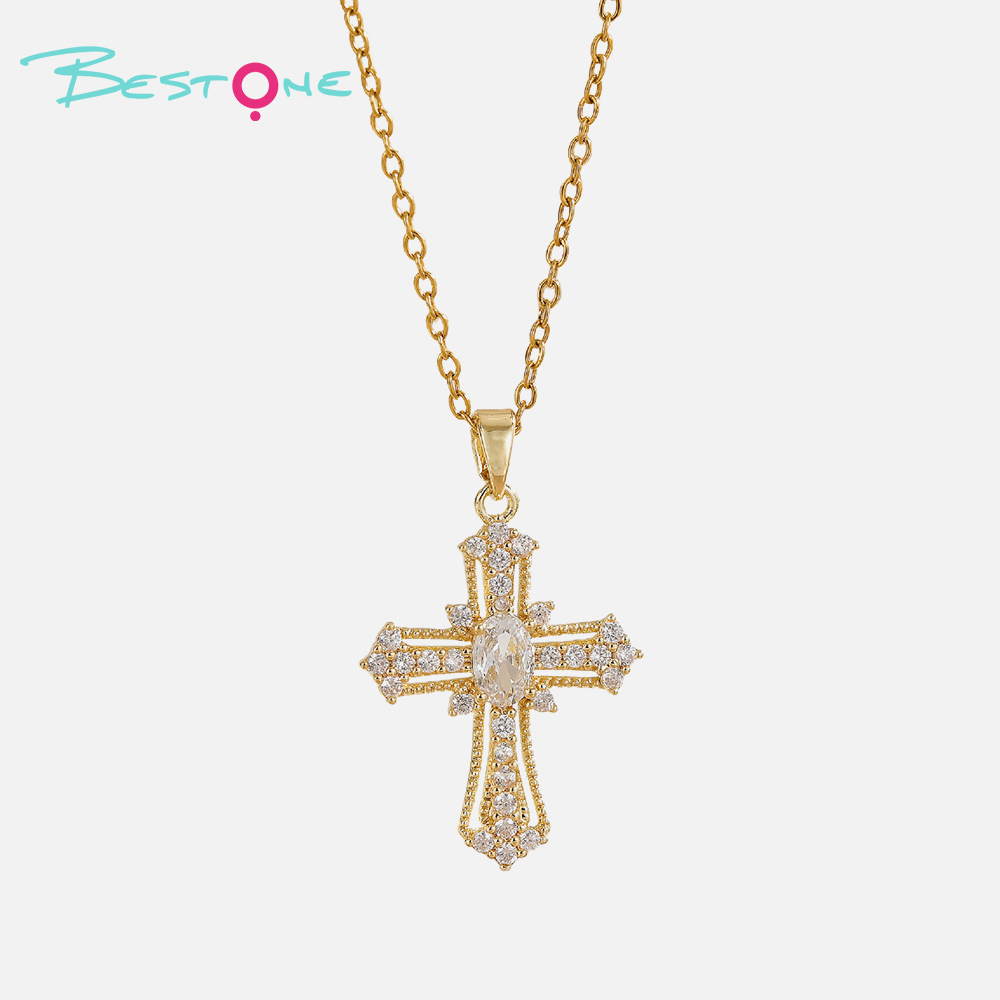 Женское ожерелье с крестом с позолотой — минималистичный люксовый кулон на ключицы