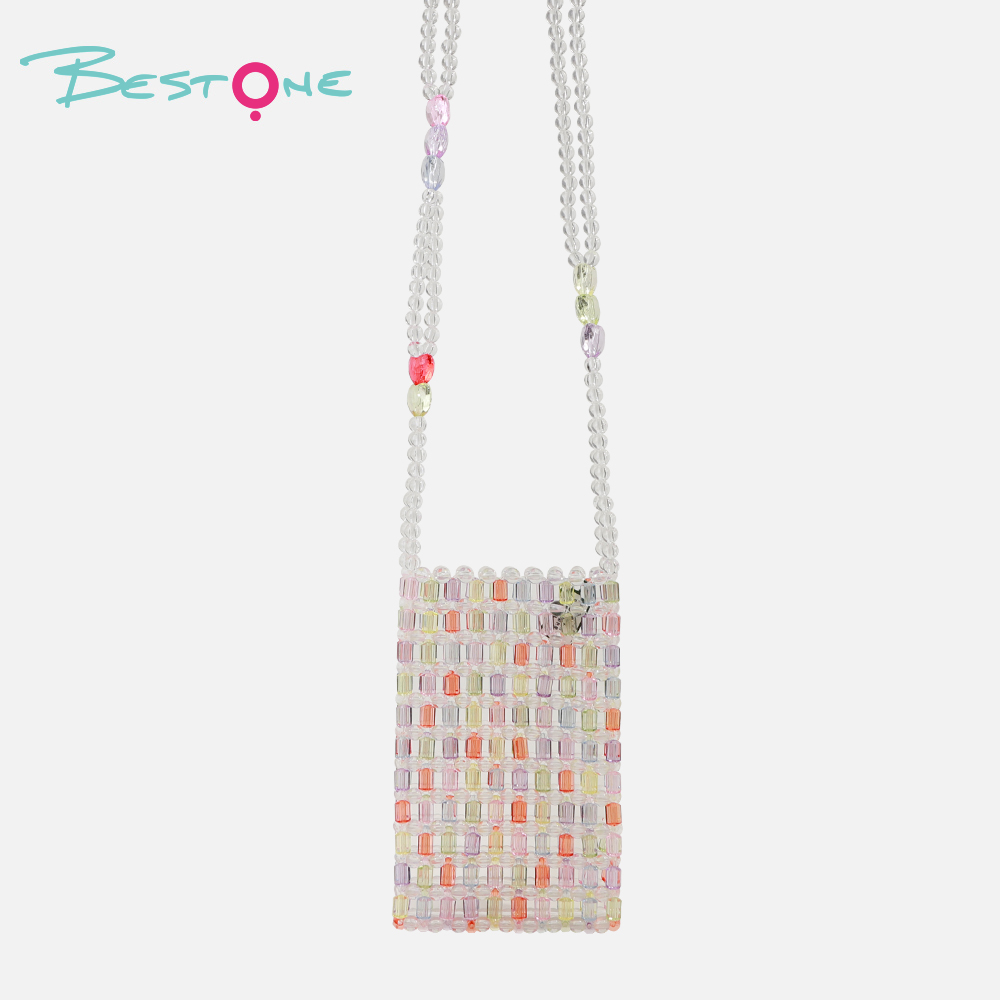 Сумка-кроссбоди для телефона из акриловых бусин — цветная, 11×2×17 см