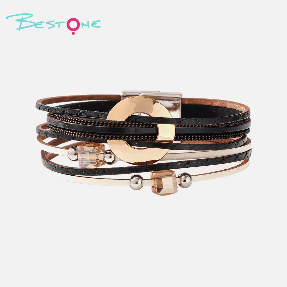 Женский многослойный кожаный браслет в стиле boho с геометрическим дизайном, минимализм, оптом