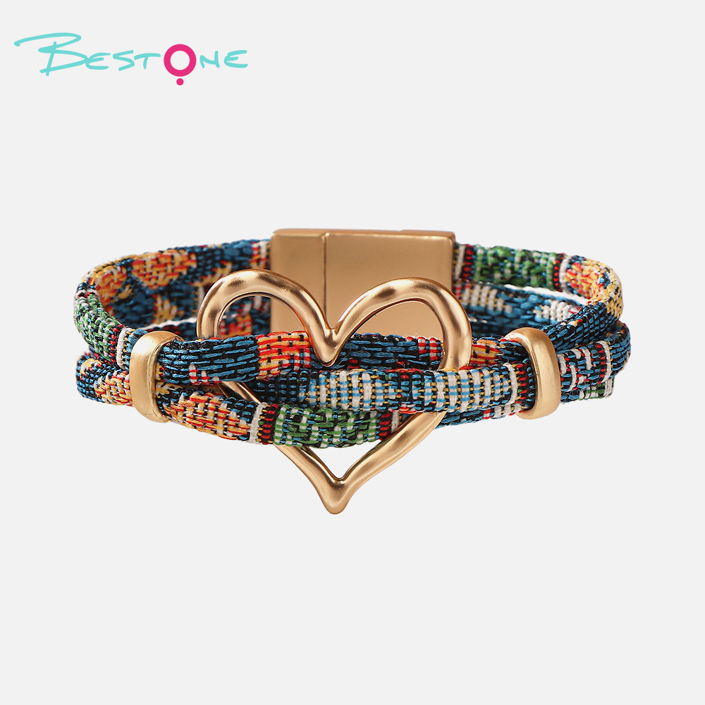 Женский многослойный браслет в стиле boho с сердцем, плетёный браслет с магнитной застёжкой, оптом