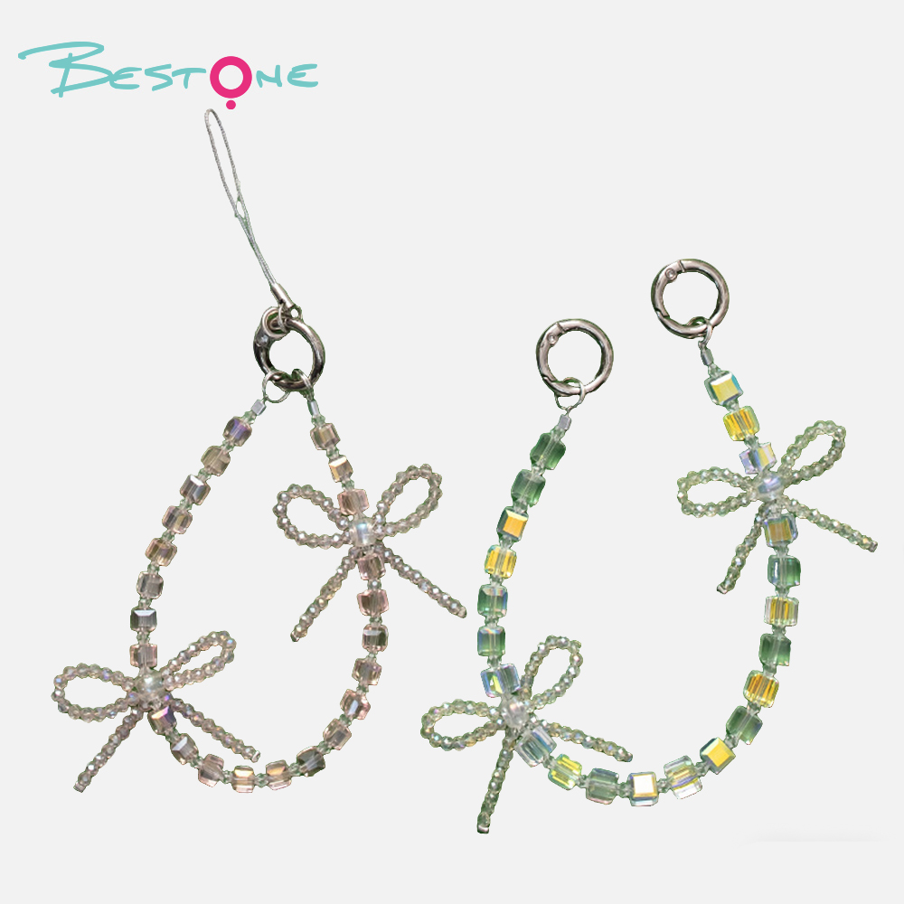 Короткая жемчужная цепочка для телефона с плетёным бантом, 24.5 см